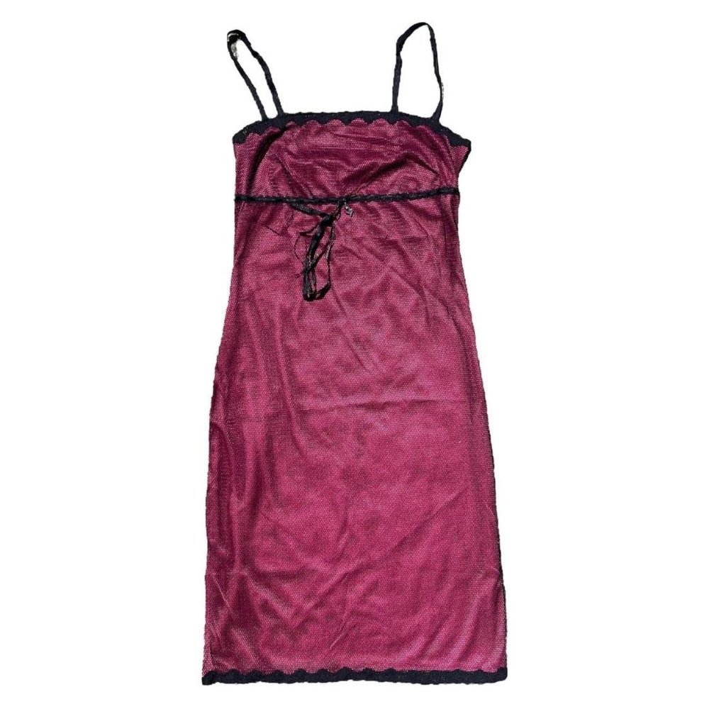 Vintage 90s baby phat babydoll style deep pink mesh black overlay dress